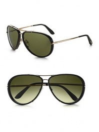 Classic aviator style with a resin frame and goldtone temples. Gradient brown lenses 100% UV protective Made in Italy