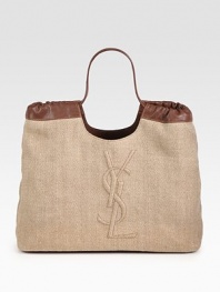 Woven straw tweed pairs with rich leather trim in this roomy carryall finished with YSL embroidery.Double top handles, 8½ dropProtective metal feetOne inside open pocketCotton lining17W X 10½H X 5DMade in Italy