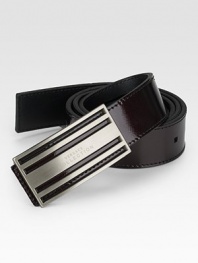 Patent leather with linear cut-out and metal logo buckle.About 1½ wideMade in Italy