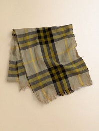 Your little ones will get all wrapped up in this bold, cashmere-blend check scarf.About 12 X 55Frayed ends55% merino wool/45% cashmereDry cleanImported