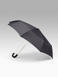 Compact retractable nylon umbrella with leather handle. Sleeve included Made in Italy 