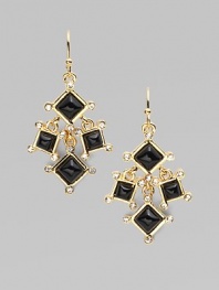 Graphic and dramatic diamond shapes of black enamel have sparkling faceted crystals at their corners in this striking chandelier style.CrystalEnamel14k goldplatedDrop, about 2Ear wireImported