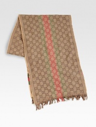 GG-pattern scarf in fine wool with web detail and micro-fringe at the ends. 13.8 X 70.9 Wool Dry clean Made in Italy 