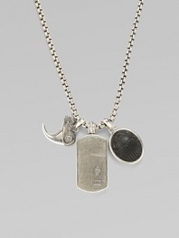 Sterling silver shark's tooth, dog tag and amulet pendants lend classic character to a matching box chain necklace. From the Petrvs Collection Sterling silver Black jade 3.6 mm box chain length, about 22 Lobster clasp Imported 