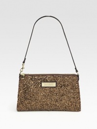 Make it an evening with this dazzling zip-top bag of glitter-encrusted cotton.Detachable chain shoulder strap, 8½ dropTop zip closureOne inside open pocketFully lined9W X 6H X 1½DMade in Italy