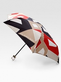 Medium-sized umbrella in a modern geometric pattern with automatic open and close button. Open diameter, about 40 Folded length, about 9 100% polyester Imported 