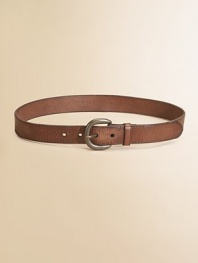 Smart and simple, in rich leather, just distressed enough to exude a relaxed attitude.Antiqued C-shape buckleEmbossed logoAbout 1 wideLeatherImported