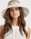 This colorblocked, yet neutral design features an external, adjustable tie and removable inner band. CottonBrim, about 4¼Removable inner bandCotton linedHand washImported 
