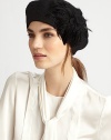Fabulous feathered cluster, topped by a felt flower, adds drama to this soft knit beret.Diameter, about 33¾ Wool Made in Italy