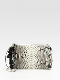 A slim zip-top silhouette of luxurious python, accentuated with a tiered tassel pull and thin crossbody strap.Shoulder strap, 27½ dropTop zip closureSuede lining10W X 6H X 2DMade in USA