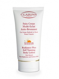 Named Best Self-Tanner in Allure magazine's Best of Beauty. Radiance-Plus Self Tanning Body Lotion offers year round hydration and a healthy, golden glow. Lightweight, fresh cream-gel formula immediately absorbs into skin for an even, flawless application every time. Tiny mother-of-pearl particles create an allover iridsecent effect. Ideal for all skin tones. Key ingredients: DHA, erythrulose, imperata cylindrica, kiwi extract, Pro-Vitamin B5, vitamins A and E. 5.3 oz. 