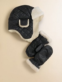 A classic aviator let's them soar across the playground while staying toasty, with a sturdy quilted shell and luxurious shearling trim.Water-resistant quilted shellShearling-lined ear flaps and brimPolyester shell and lining; shearling trimDry clean by leather specialistImportedFur origin: Spain