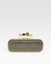 Multi-tone studs highlight this sleek leather bag topped with a jeweled knuckle duster.Top clasp closureLeather lining10W X 4H X 1½DMade in Italy