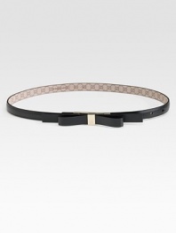 A sweet, skinny design in supple leather with GG accented metal details. Width, about ½Made in Italy