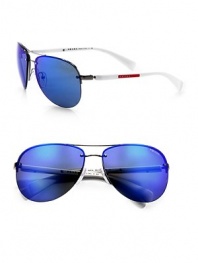 Classic aviator style with electrifying style in lightweight metal. Available in silver frames with mirrored blue lenses.Metal100% UV ProtectionMade in Italy