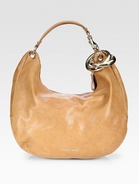 Supple calfskin leather in a slouchy hobo silhouette, finished with polished hardware for a signature look.Top handle, 7½ drop Top top closure One inside zip pocket One inside open pocket Suede lining 17W X 12H X 5½D Made in Italy