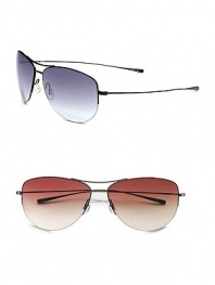 The classic aviator look is designed with lightweight titanium frames and gradient lenses. 100% UV protective Imported