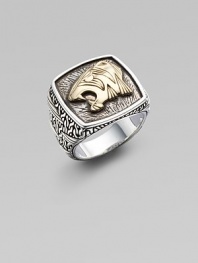 Intricate design features an 18K gold tiger's head on a signature sterling silver ring. Sterling silver18k goldAbout ¾ wideImported