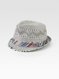Multicolored print patterns adorn this classic fedora shaped in fine paper straw.StrawDry cleanImported