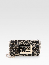 Chic leopard-print jacquard, softly-pleated in a flap-front bag, finished with logo hardware.Detachable shoulder strap, 22½ dropMagnetic snap flap closureOne inside open pocketCotton lining9W X 6H X 2DMade in Italy