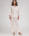 Classic sleepshirt and pant set is inspired by his favorites, but tailored just for you in always comfortable, pure cotton. Button front Chest patch pocket Drawstring waist Inseam, about 26 Machine wash Imported