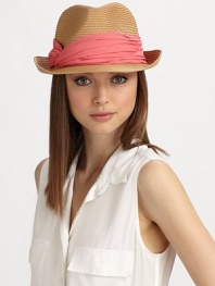 Casual and chic, in lightweight straw adorned with a colorful, pleated chiffon band.Pleated chiffon bandBrim, about 2Paper braidSpot cleanImported