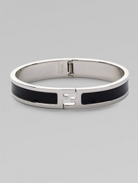 Innovative bracelet with logo detail is designed in fine leather and metal.Metal/leatherDiameter, about 8Made in Italy