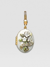Diamond-like CRYSTALLIZED - Swarovski Elements sparkle on this handcrafted, hand-enameled birthstone locket that opens to hold a favorite photo. Crystal Enamel 18k goldplated brass & brass-plated pewter Month indicated on the back Length, about 1¼ Width, about 1 Spring clip clasp Made in USA