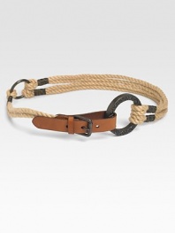 Supple genuine leather combines with jute rope straps for a decidedly rugged style. About 2 wideJuteDry cleanImported