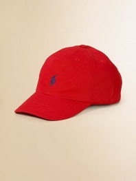 A preppy baseball cap in signature cotton twill is finished with iconic pony embroidery.Six-panel constructionEmbroidered ventilating grommetsChannel-stitched brimAdjustable, side buckle strapCottonImported