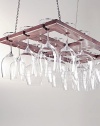Light-reflecting stems hover like a cluster of stars in a space-saving rack crafted from finished oak suspended by nickel chains. 18-glass capacity Mounting hardware not included 13W X ¾H X 25D; 12 chains Imported 