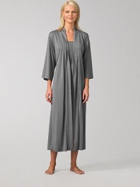 Super-soft and lightweight jersey robe in a comfy wrap style. Wide sleeves Self belt Modal/polyester; machine wash Imported