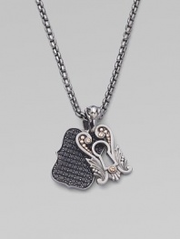 From the No Regrets Collection. Double pendants on a sterling silver box chain, one a graceful keyhole shape with goldplated rivet accents, the other a dog tag of pavé black sapphires. Black sapphire Sterling silver Rose goldplating Necklace length, about 24 Pendant length, about 1 each Lobster clasp Imported