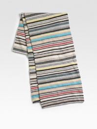 A remarkably soft winter knit scarf is defined by a vivid mix of stripes. 63 X 7 35% viscose/29% wool/20% nylon/8% angora/8% cashmere Dry clean Imported 
