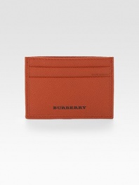 A slim-line case in richly textured leather. Debossed logo detail Two card slots 3 X 4 Made in Italy 