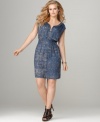 Get flirty feminine style with DKNY Jeans' cap sleeve plus size dress, featuring a floral print and ruffles. (Clearance)