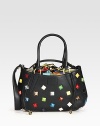Colorful diamond-shaped studs adorn this versatile bag of smooth leather, complete with luxe canvas accents. Double top handles, 5 dropDetachable shoulder strap, 13½ dropDrawstring closureOne inside zip pocketLinen lining10¼W X 9H X 4DMade in Italy
