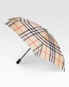 Medium-sized umbrella in classic check with automatic open and close button. Open diameter, about 40 Folded length, about 9 100% polyester Imported 