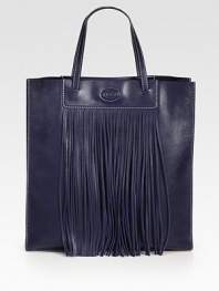 Long fringe detailing adds a touch of edge to this structured carryall design of smooth calfskin leather. Double top handles, 7 dropMagnetic snap closureOne inside open pocket13½W X 14H X 5¼DMade in Italy