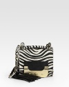 Exotic zebra-print haircalf pairs with luxe leather in this incredibly unique design, finished with a chic turnlock flap and polished chain strap.Top handle, 1 drop Shoulder strap, 12 drop Turnlock flap closure One inside zip pocket Cotton lining 6¾W X 6H X 1D Imported