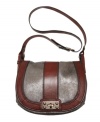 This vintage-inspired crossbody flap bag's distressed metallic treatment is spot-on the trend this season.