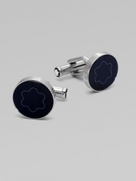 Round, stainless steel cufflinks with black sapphire glass inlay.Stainless steelAbout ½ diam.Imported