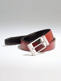 Smooth Italian leather reverses from black to brown.  · Brushed nickel buckle  · 1 wide  · Made in Italy 