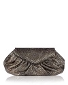 A glamorous clutch for evening in gleaming embossed metallic leather. Up the glitz factor with metallic accessories. Pleated silhouette with detachable drop-in chain crossbody strap. Front flap with magnetic snap closure. Signature striped shimmer lining.