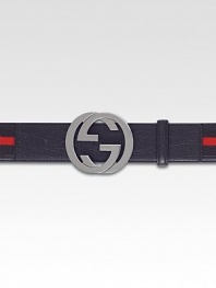 Adjustable, signature web belt with interlocking, silver GG buckle. About 1½ wide Made in Italy 
