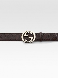 Interlocking G belt in guccissima leather with light gold hardware. 1½ wide Made in Italy OUR FIT MODEL RECOMMENDS ordering true size.. 