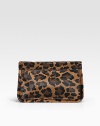 Leopard-print haircalf frame clutch.Magnetic snap closure One inside zip pocket Four inside open pockets Protective metal feet Suede lining 10W X 6H X 3½D Made in Italy