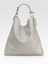 Shapely and simple with nary a detail, this glazed glovetan slouched hobo has ample room, like your favorite tote.Adjustable top handle, 7 drop Open top One inside zip pocket Two inside open pockets Cotton lining 15W X 15H X 4½D Imported