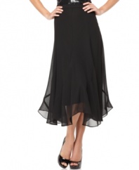 R&M Richards petite ruffled-hem skirt makes a sophisticated separate to pair with a silky blouse or a sequined cami for evening celebrations.