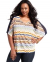 Add zest to your casual looks with Soprano's short sleeve plus size top, flaunting a zigzag print!